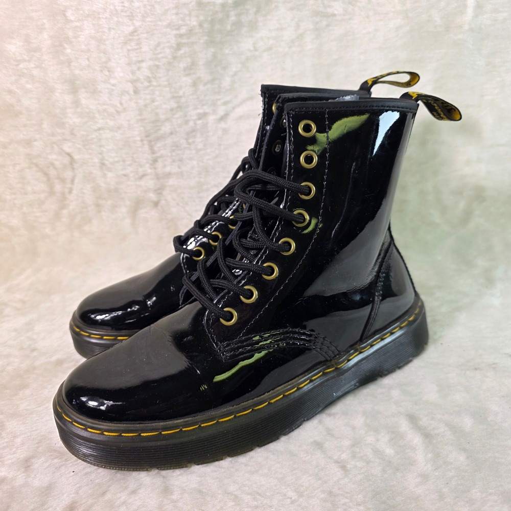 Dr. Martens Zavala Boots Black Patent Lamper Leather Combat 37 Unisex Men 5 W 6